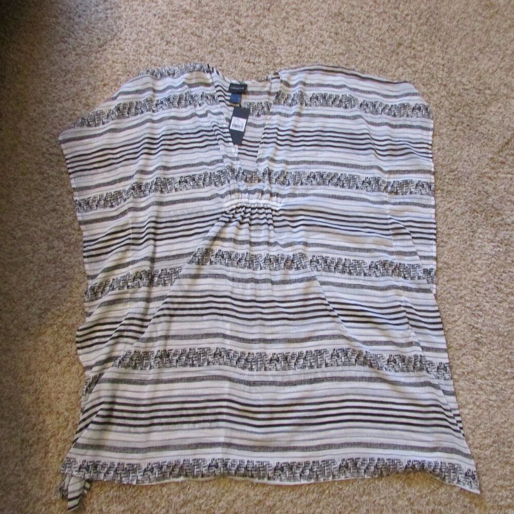 NWT XL Black White Gray Chiffon Swim Cover Up Cover2Cover Below Knee Pullover